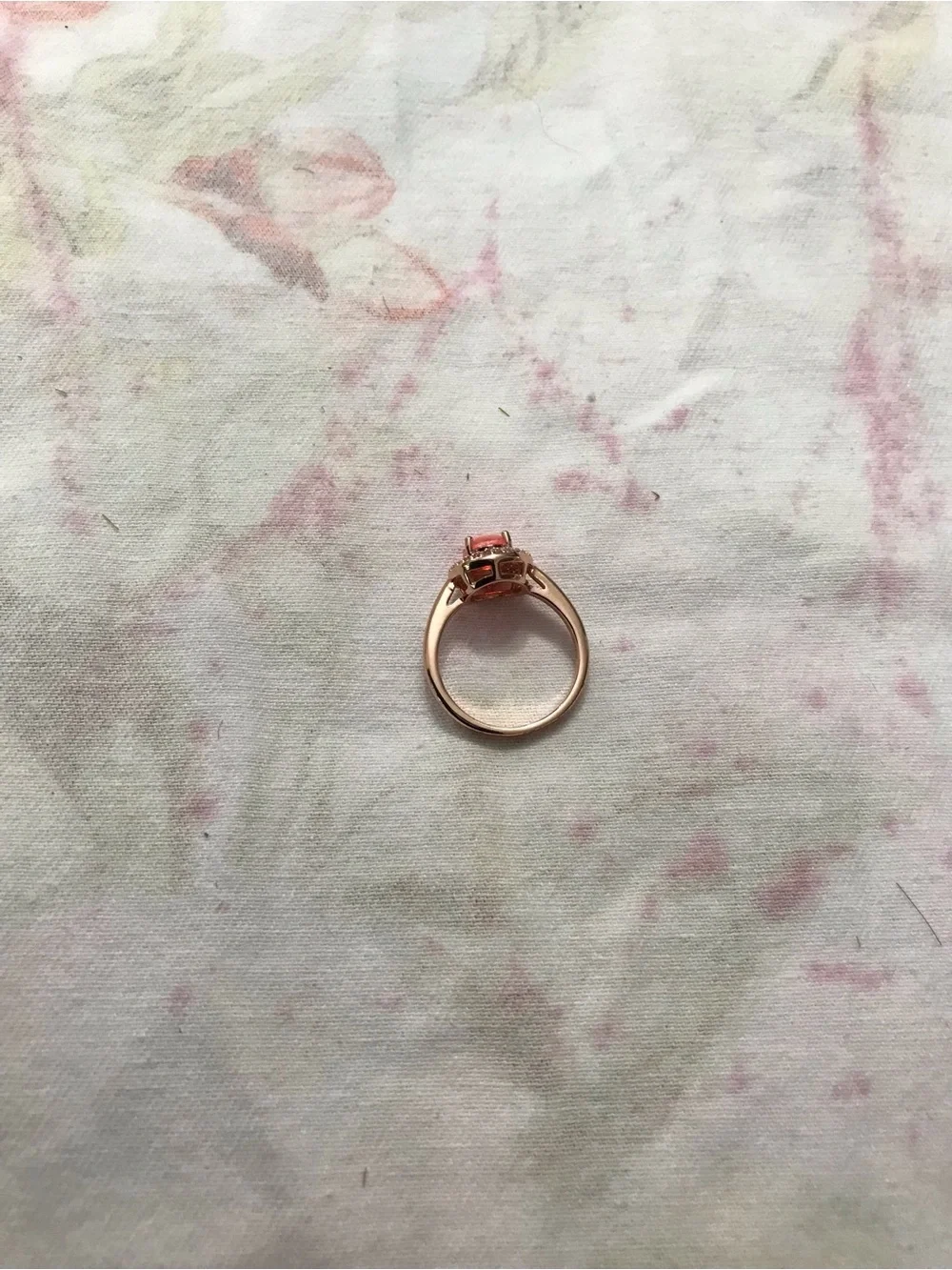 Rose Gold Tone Pink Coral Stone White Purple Rhinestones Ring Size 6